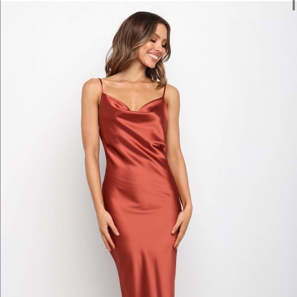 rust colored silk dress